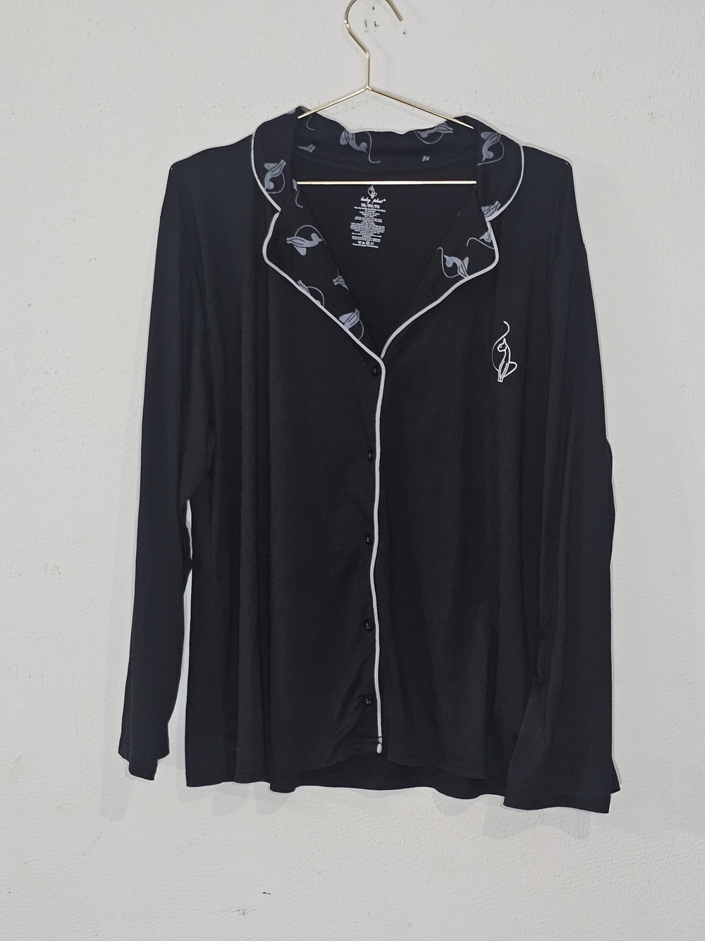 Baby Phat Black Button-Front Top with White Bird Motif Sz 2XL Y2K